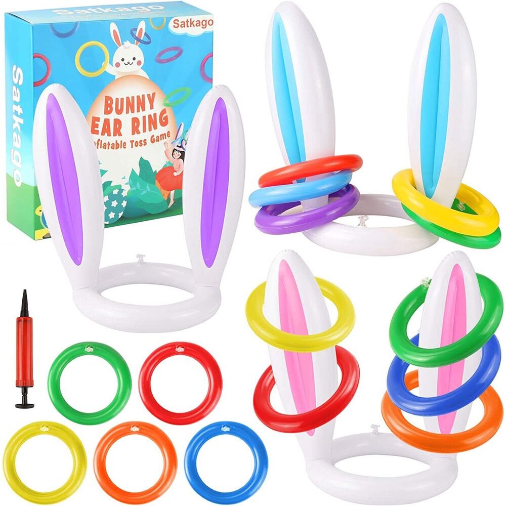 Easter Inflatable Bunny Ears Ring Toss Game (3 Set 15 Rings), Inflatable Rabbit